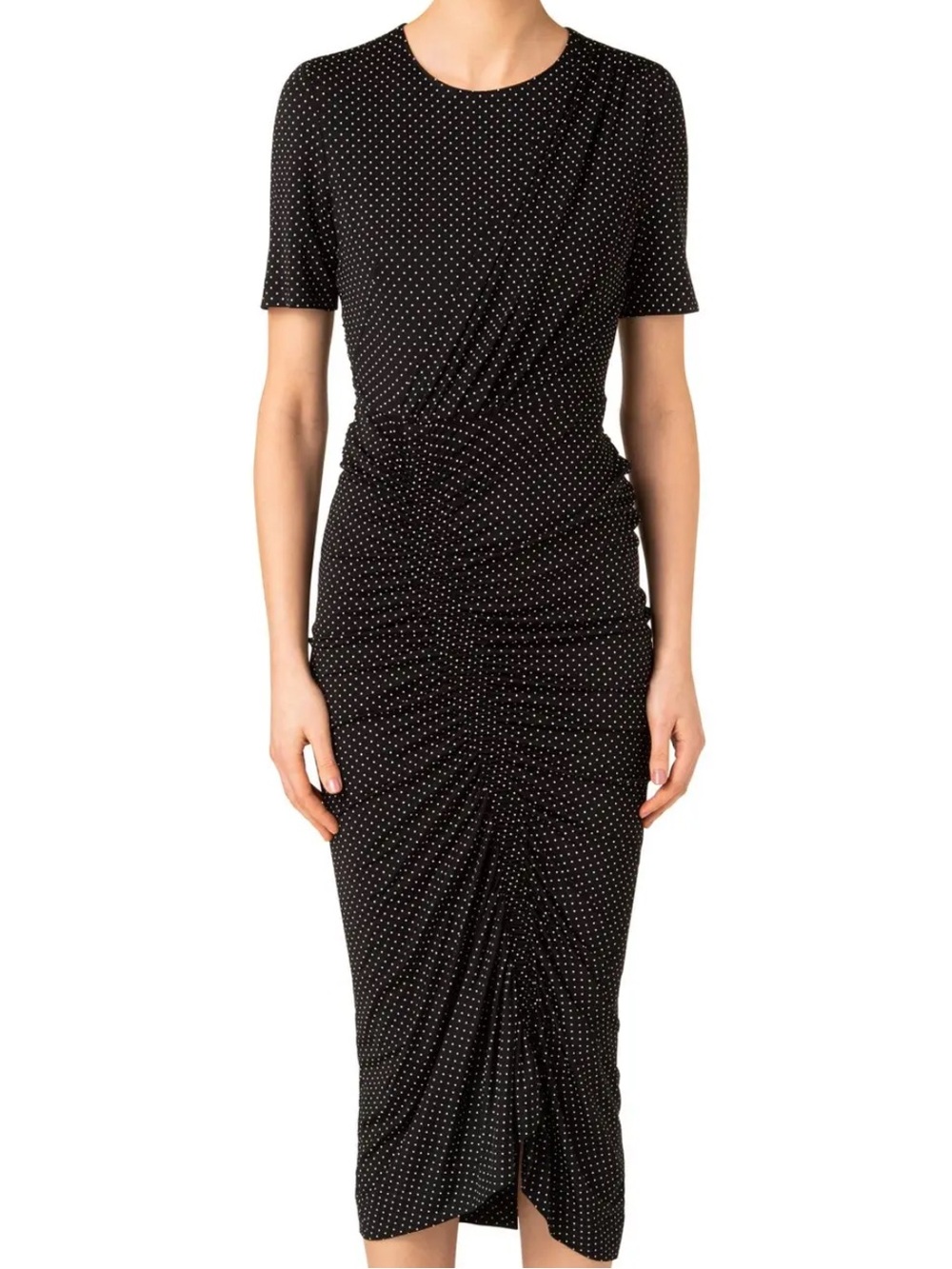 Akris Punto Black Midi Dress with White Polka Dots, Size 14, NWT
